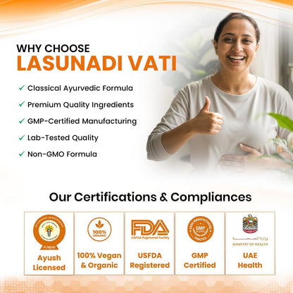 Lasunadi Vati Ayurvedic Tablets | Digestive Wellness Support | Helps Maintain Healthy Digestion & Appetite | Traditional Herbal Formula | 40 Tablets