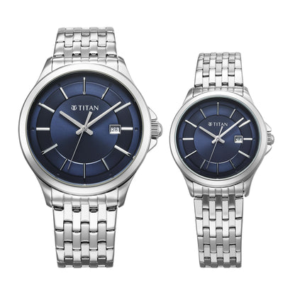 Titan Unisex Modern Bandhan Quartz Analog Blue Dial Pair Watches