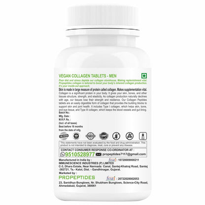 Propeptides Collagen Supplements For Men With Glutathione, Biotin, Vitamin C & E, Hyaluronic Acid Supplement, And Glow Skin Booster Plant Based Marine Protein Peptides Powder-60 Veg Tablets (Pack1)