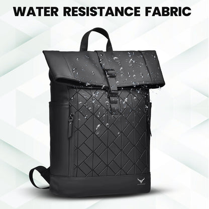 REDHORNS 30L Waterproof 15.6-inch Laptop Roll Top Backpack for Men and Women, Unisex PU Leather Laptop Bag for Office, School, College, Business Bag with Multiple Compartments (Black)