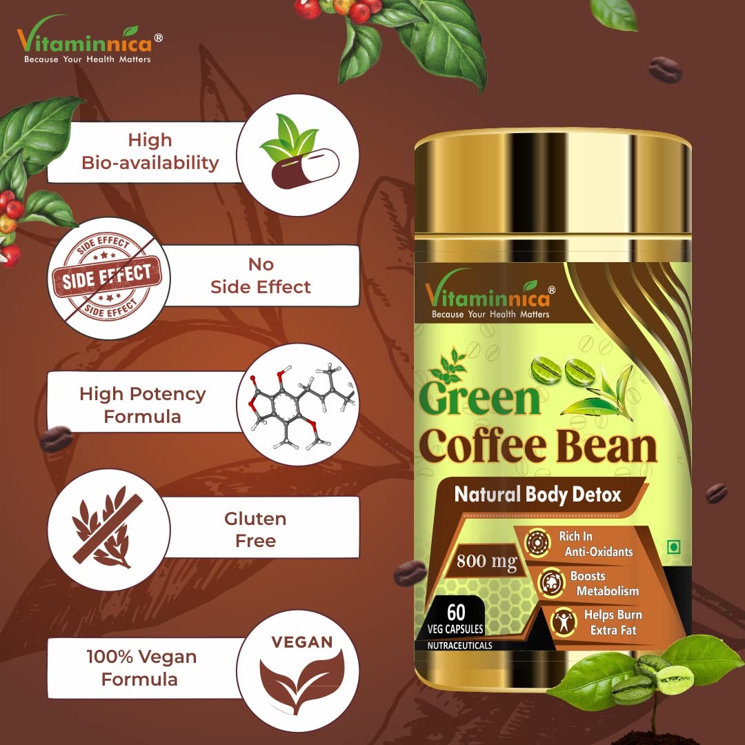 Vitaminnica Green Coffee Bean Extract Capsules for Weight Management – Metabolism & Energy Support Supplement for Men & Women – 60 Vegetarian Capsules
