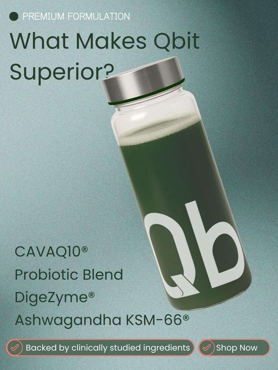 Qbit Probiotics Supplement for Men & Woman | 5 Servings | With Prebiotics, 60+ Multivitamins | Plant Based Nutrition Health Drink and Superfoods | Supports Gut Health, Energy, Immunity | Zero Sugar