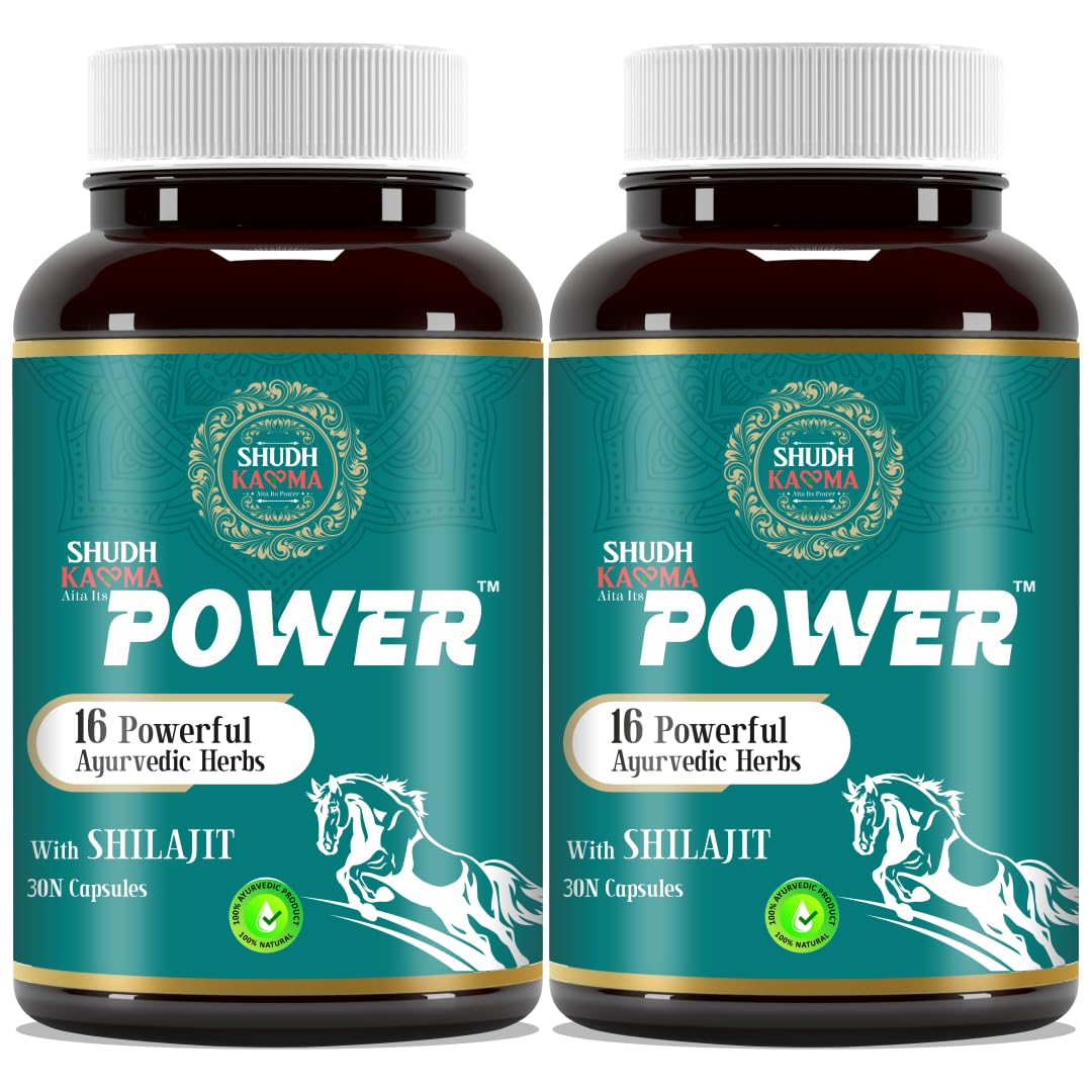 Shudh Kaama Power with Original Shilajit/Shilajeet, Gokhru, Ashwagandha & Safed Musli for Strength, Stamina, Energy and Muscle Gain – (Pack of 2) 60 Capsules