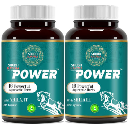 Shudh Kaama Power with Original Shilajit/Shilajeet, Gokhru, Ashwagandha & Safed Musli for Strength, Stamina, Energy and Muscle Gain – (Pack of 2) 60 Capsules