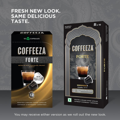 COFFEEZA Forte Aluminium Coffee Capsules, Intensity 12/10 - Nespresso Compatible Coffee Pods (Box Of 10), 90 Gram