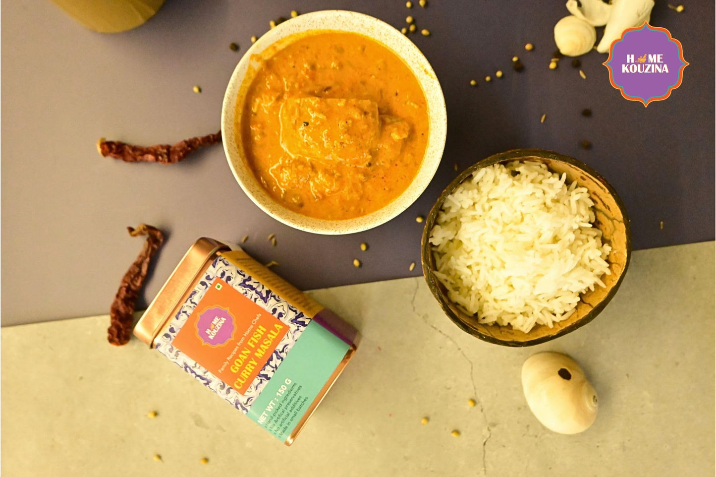 Home Kouzina Goan Fish Curry Masala - 100g| Perfect for Authentic Goan/Coastal Fish Recipes| No Artificial Additives | Made in Small Batches | 100% Natural Ingredients| Traditional Recipe