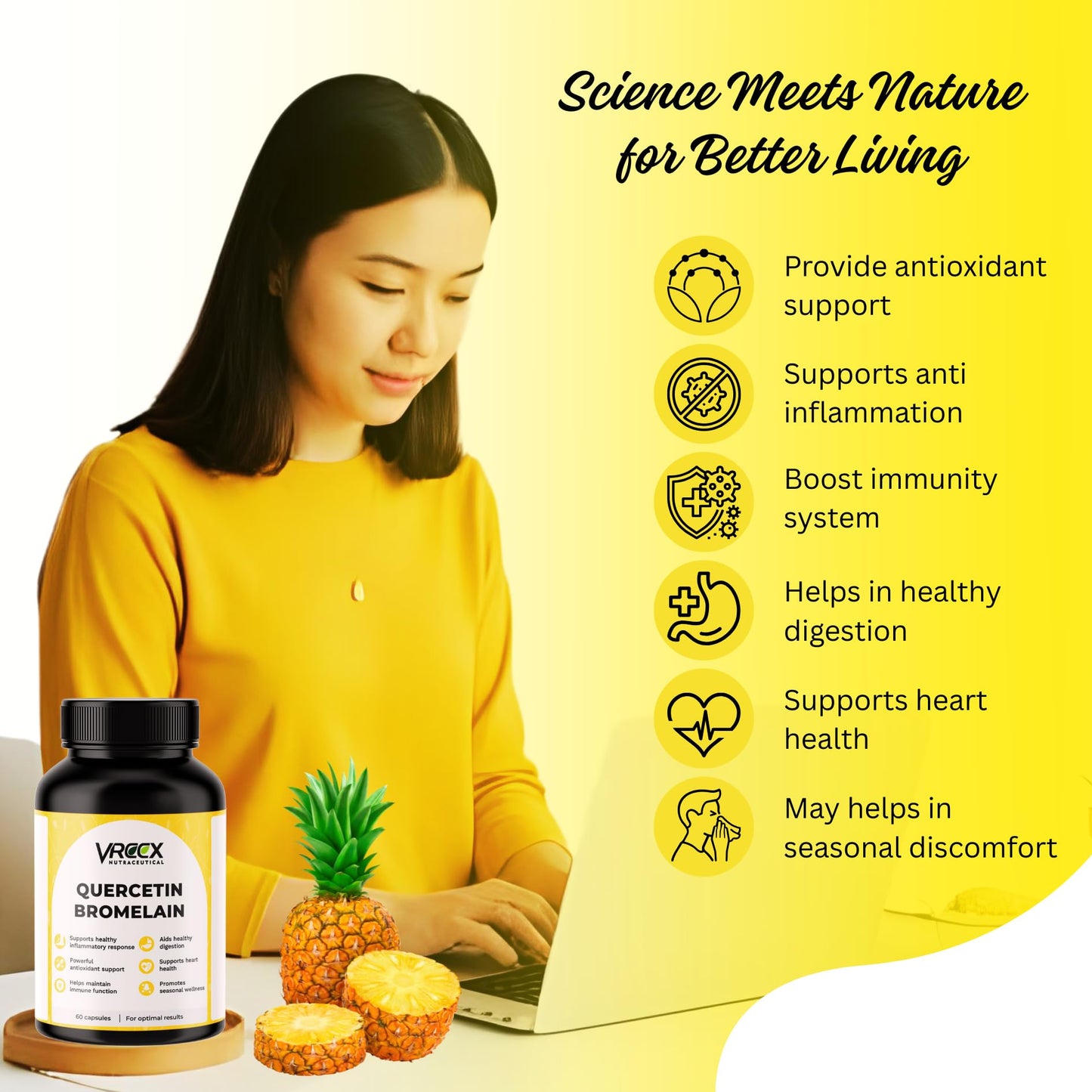 VREEX Quercetin 400 mg with Bromelain 75 mg | Supports Immune Health, Seasonal Wellness & Antioxidant Protection | 60 Capsules