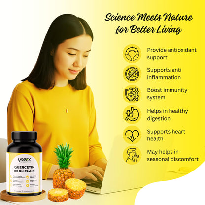 VREEX Quercetin 400 mg with Bromelain 75 mg | Supports Immune Health, Seasonal Wellness & Antioxidant Protection | 60 Capsules