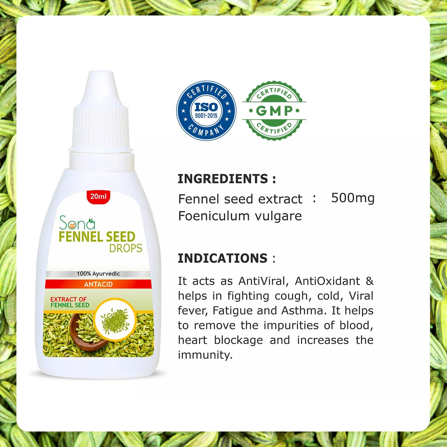 Sona Healthcare Pure Fennel Seed Drops supports Digestions (20 ml) - Pack of 3