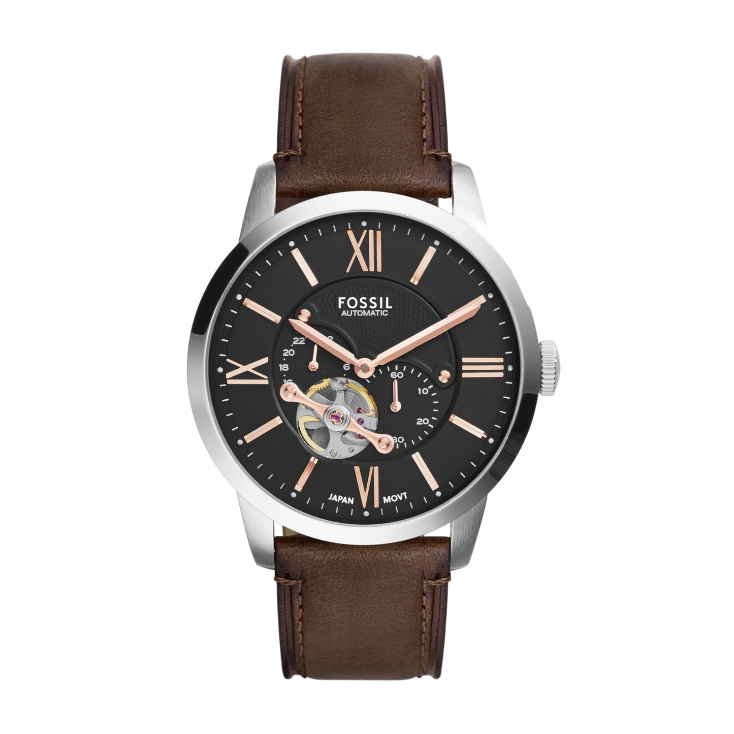 Fossil Men Leather Townsman Analog Black Dial Watch -Me3061, Band Color-Brown