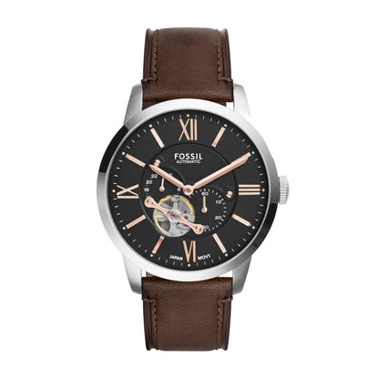 Fossil Men Leather Townsman Analog Black Dial Watch -Me3061, Band Color-Brown