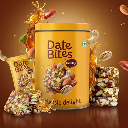 Farmley Date Bites I Dates Barfi Made with Dates, Pista, Cashews, Almonds, Honey and Pure Ghee I Dry Fruits Nuts, Healthy Snacks Sweets,Gluten Free, No Added Sugar (200g, Dates Bites Jar)