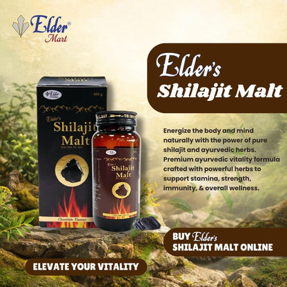 Elder's Shilajit Malt I For Energy, Endurance & Vitality I 100% Ayurvedic Vitality Formula I Pure Shilajit and Herbs I Chocolate Flavour Shilajit I Stamina and Strength Support 400gm