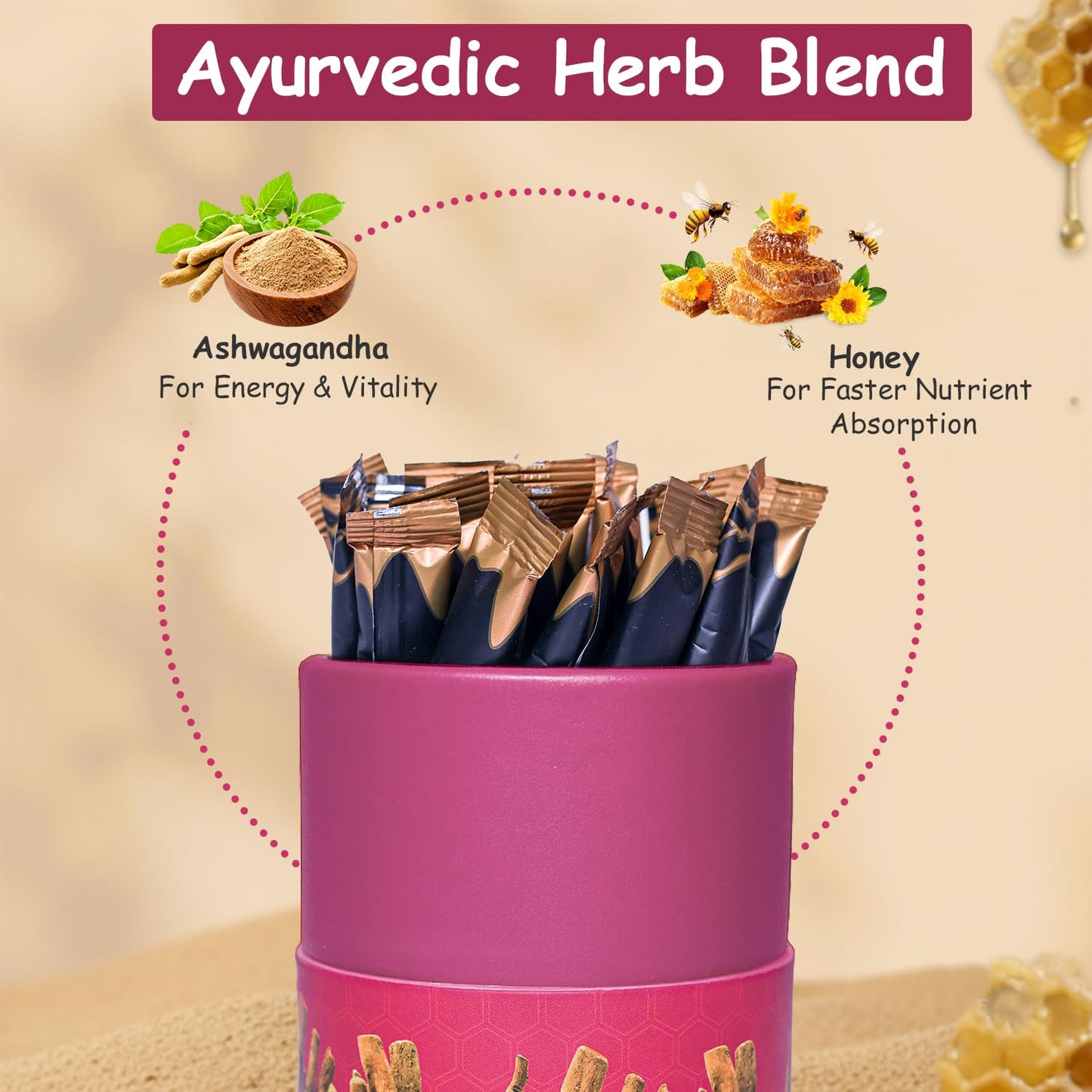 AYODH Pure Ashwagandha KSM66 Honey Sticks with Natural Honey Vanilla 30 SingleServe Packets for Relaxation Focus Immunity – Pack of 2 – Men & Women