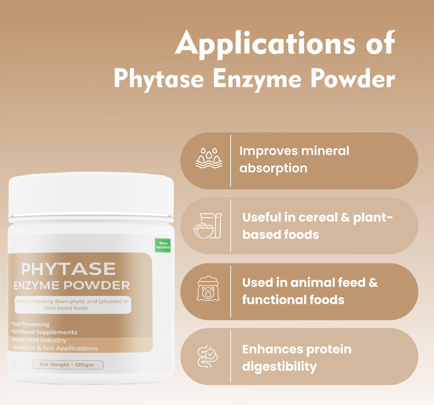 Bioven Ingredients Phytase Enzyme Powder Feed Grade/ Food Grade for Food Processing, Poultry,Swine,Ruminants & Aquaculture,Improved Nutrient Absorption, Enhanced Digestibility & Enhanced Nutritional Value