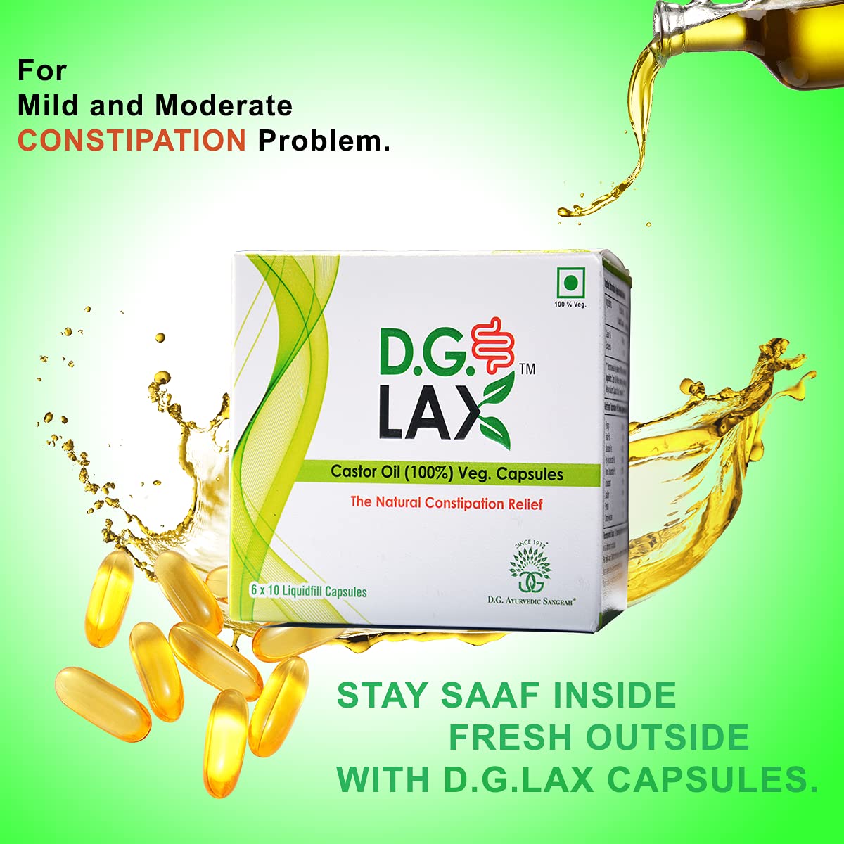 DG LAX Castor Oil 100% Veg 60 Capsules