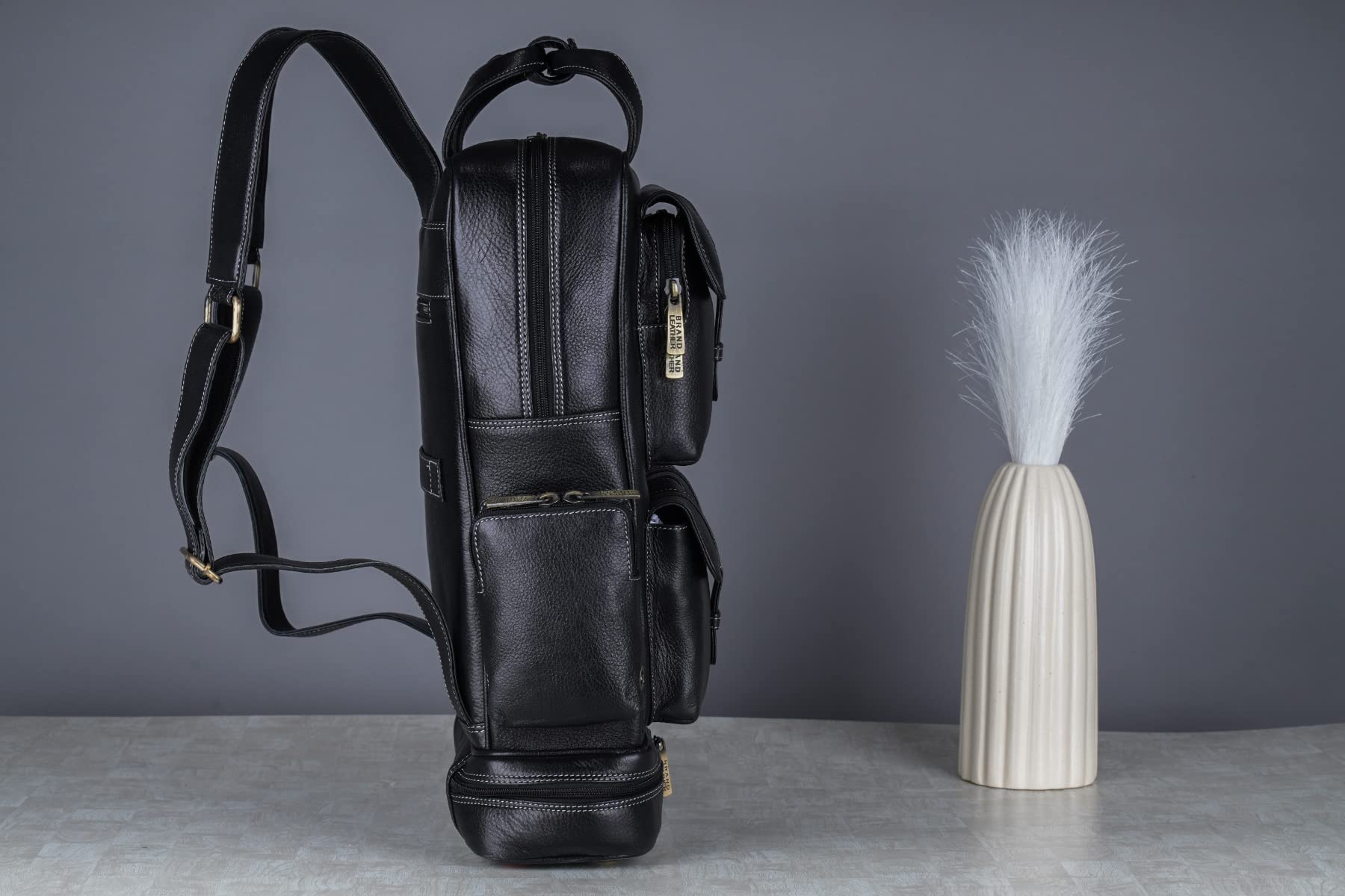 BRAND LEATHER 16 Inch Genuine Leather Large Capacity Laptop Backpack Mu- image 6