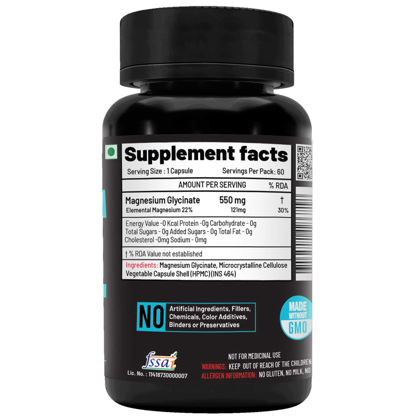NutriJa Magnesium Glycinate 550mg | 121mg Elemental Magnesium | Chelated Magnesium Supplement for Sleep, Relaxation, Muscle & Nerve Support | 60 Vegetarian Capsules