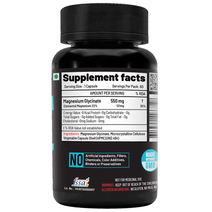 NutriJa Magnesium Glycinate 550mg | 121mg Elemental Magnesium | Chelated Magnesium Supplement for Sleep, Relaxation, Muscle & Nerve Support | 60 Vegetarian Capsules