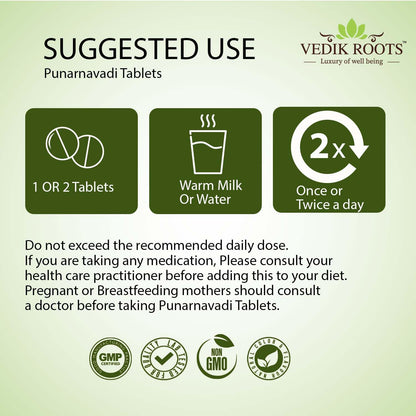 Vedikroots Punarnavadi Guggulu - Natural Diuretic | Promotes Healthy Liver & Kidney Functions | Ayurvedic Supplement for Swelling | 60 Tablets | Pack of 1
