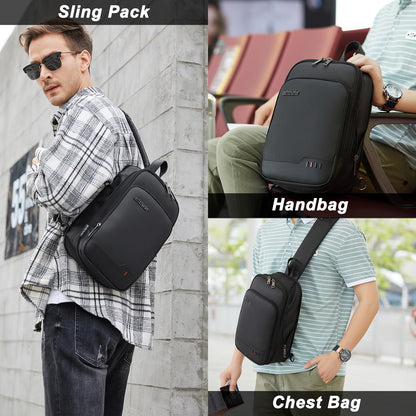 Arctic Hunter Expandable Sling Bag for Men Crossbody Slim 8L Sling Backpack Multi-pocket for Travel Chest Bag with 10.9" iPad Pocket Water-resistant One Side Shoulder Passport Bag for Office,Black