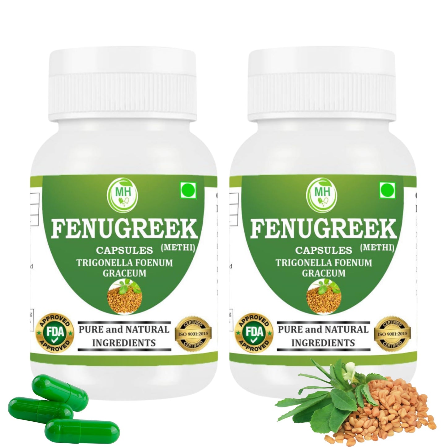 Fenugreek Capsules 500 mg – 60 Veg Capsules x 2 Pack | Methi Seed Extract | Natural Herbal Supplement | Vegan-Friendly