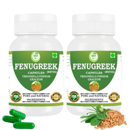 Fenugreek Capsules 500 mg – 60 Veg Capsules x 2 Pack | Methi Seed Extract | Natural Herbal Supplement | Vegan-Friendly
