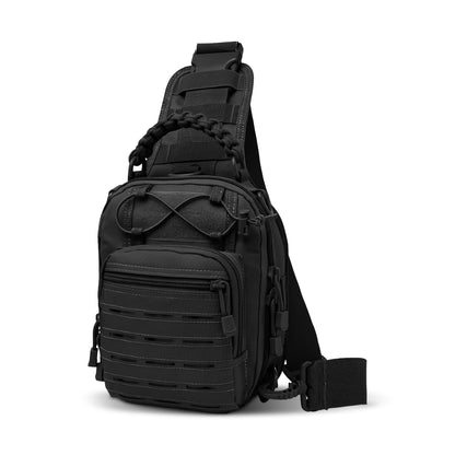 CARRY TRIP Tactical Small Sling Bag, One Strap Multi-Compartment Shoulder Crossbody Backpack, Men's Water-Resistant Travel Daypack for Hiking, Trekking, Camping, Molle Outdoor Use (Black)