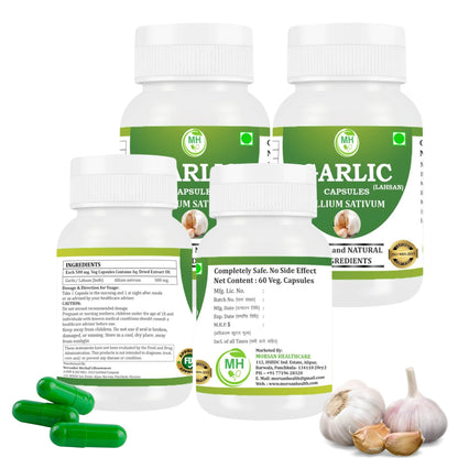 MORSAN HEALTHCARE Garlic Capsules 500mg – 60 Count | 4 Pack | Vegetarian | Organic | Gluten Free | Plant-Based | Herbal Supplement | No Artificial Additives