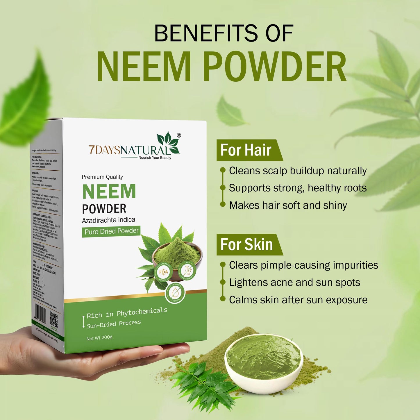 7DAYSNATURAL Premium Neem Powder - Sun-Dried Herbal Powder (Azadirachta- image 8