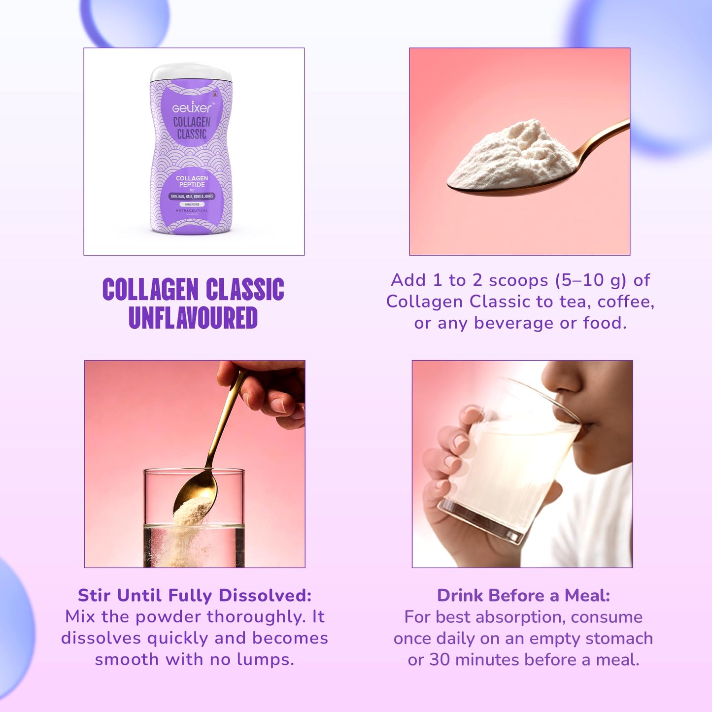 GELIXER Classic Unflavoured Collagen Powder 180g, Premium Japanese Marine Collagen Peptides for Skin, Hair, Nail, Bone & Joint Wellness