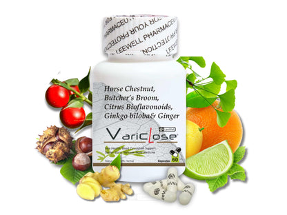 Variclose Vein Support for Vericose Veins, Spider Veins, Vascular Health, Restless Legs Micro Circulation | Citrus Bioflavonoids, Horse Chestnut Extract, Butchers broom, Gingko Biloba, Ginger extract - 60 Capsules