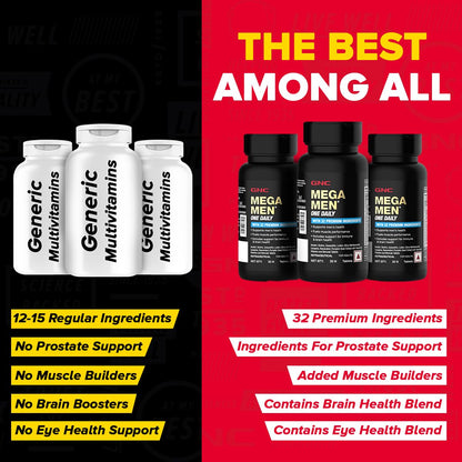 GNC Mega Men One Daily Multivitamin|30 Tablets|32 Premium Ingredients|Promotes Men'S Well-Being|Supports Muscle Function|Boosts Immunity|Improves Memory & Focus|Formulated In Usa,1 Count,30 Servings