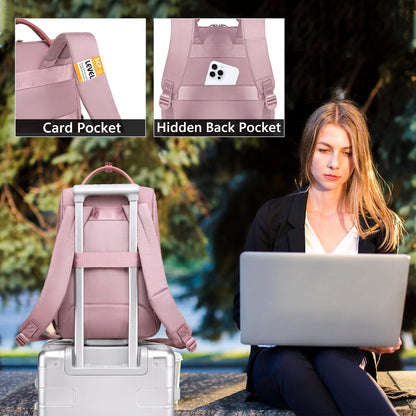 Chantria Slim Backpack for Women Stylish 14-inch Laptop Bag 13L Multi-pocket Water-resistant Daypack with Top Handheld & Luggage Strap,Ladies Backpack for Office Casual College, Pale Mauve
