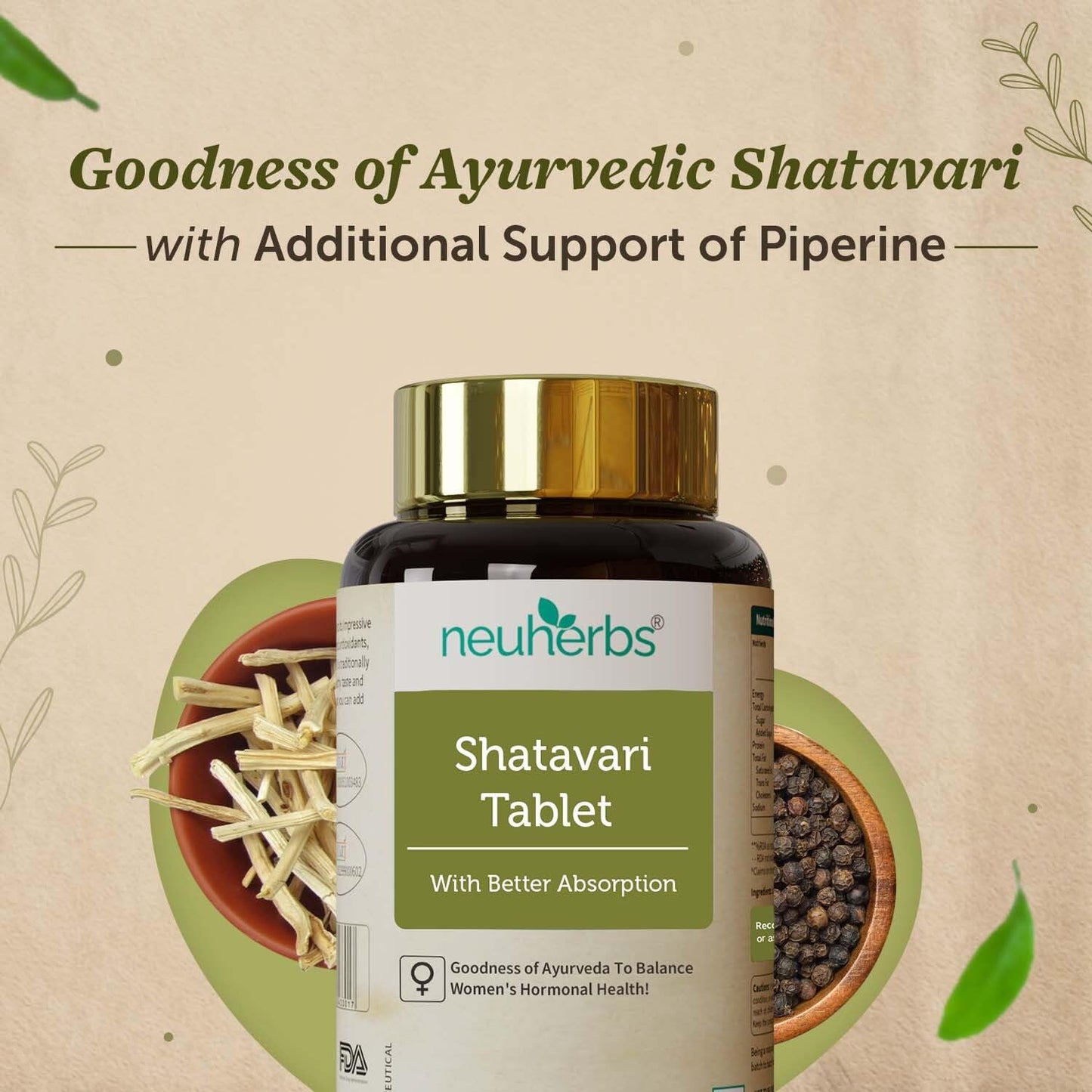 Neuherbs Shatavari Tablet | Ayurveda Herbal Supplement For Women's Hormonal Health | Promotes Lactation | 100% Pure & Natural - 60 Tablets