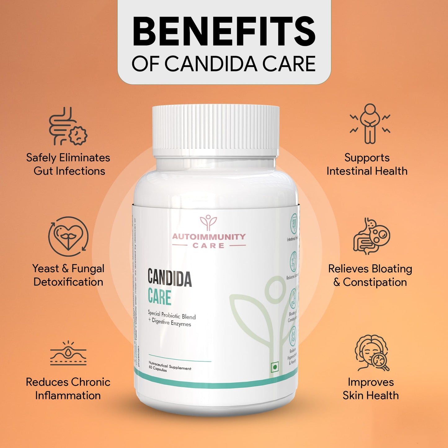 Autoimmunity Care: Candida Care - Advanced Multi-Probiotic Blend | Fights Infections, Leaky Gut, and Candida Defense | 60 Capsules