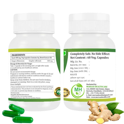 MORSAN HEALTHCARE | Ginger Capsules 500mg – 60 Count | 2 Pack | Vegetarian | Plant-Based | Herbal Supplement | No Artificial Additives | Gluten Free | Organic