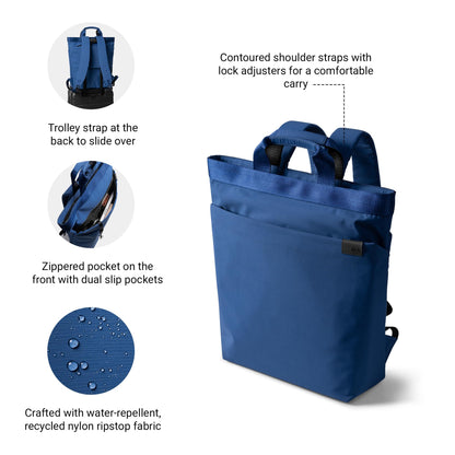 DailyObjects Water Resistant Pivot Carrypack Bag for Men & Women|Fits 13/14/15.6 inch Laptop/Macbook Pro/Air|Lightweight| Backpack (21L)|Office Use/Travel|Multi Pocket|Adjustable Shoulder Strap (Blue)