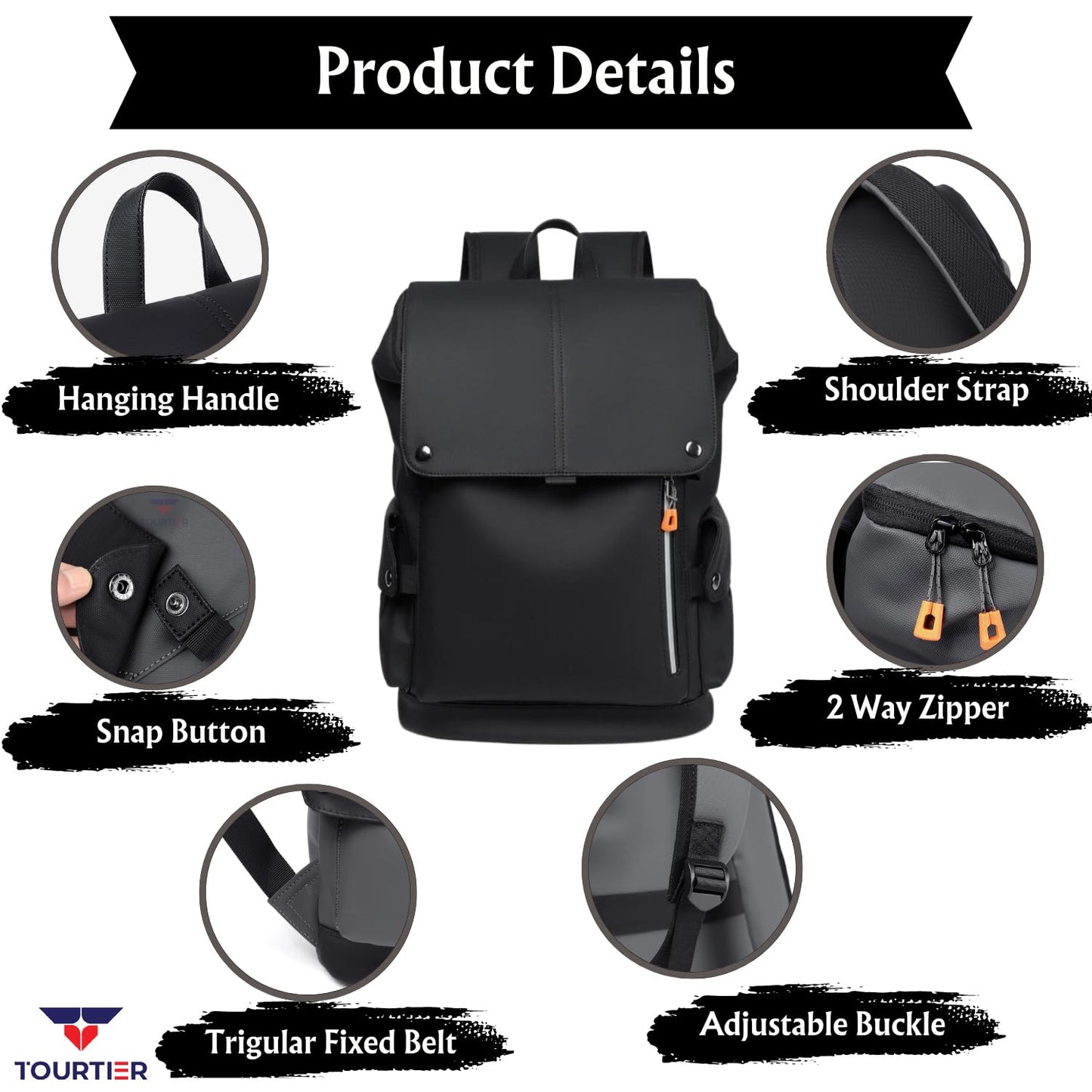 TOURTIER Outdoor Travel Men's Business Multifunctional Backpack with Side Pocket, Laptop Backpack with USB Charging Port for 15.6" Laptop, Camera, Business, Work, Students (BLACK)