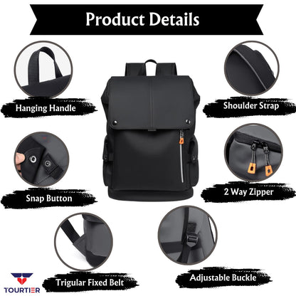 TOURTIER Outdoor Travel Men's Business Multifunctional Backpack with Side Pocket, Laptop Backpack with USB Charging Port for 15.6" Laptop, Camera, Business, Work, Students (BLACK)