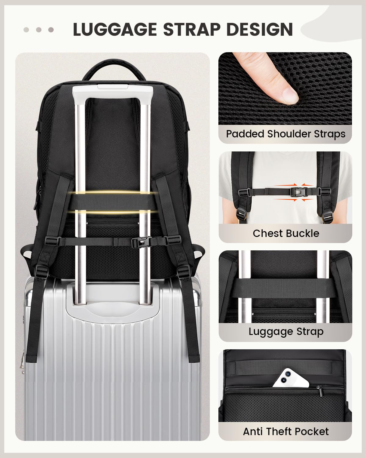 MATEIN Travel Backpack with Shoe Compartment for Men, 17 Inch Underseat- image 4