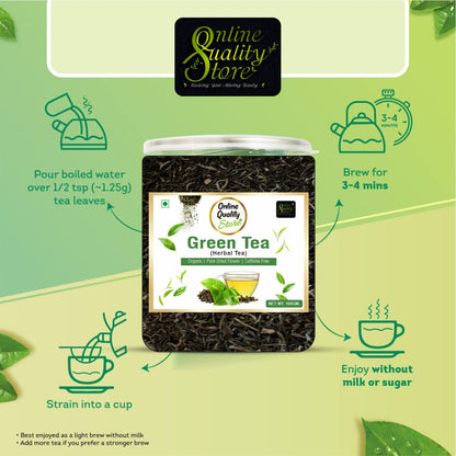 Online Quality Store Natural Green Tea - 100g | 100% Pure & Natural Herbal Green Tea Leaves | Whole Long Leaf | Boost Immunity