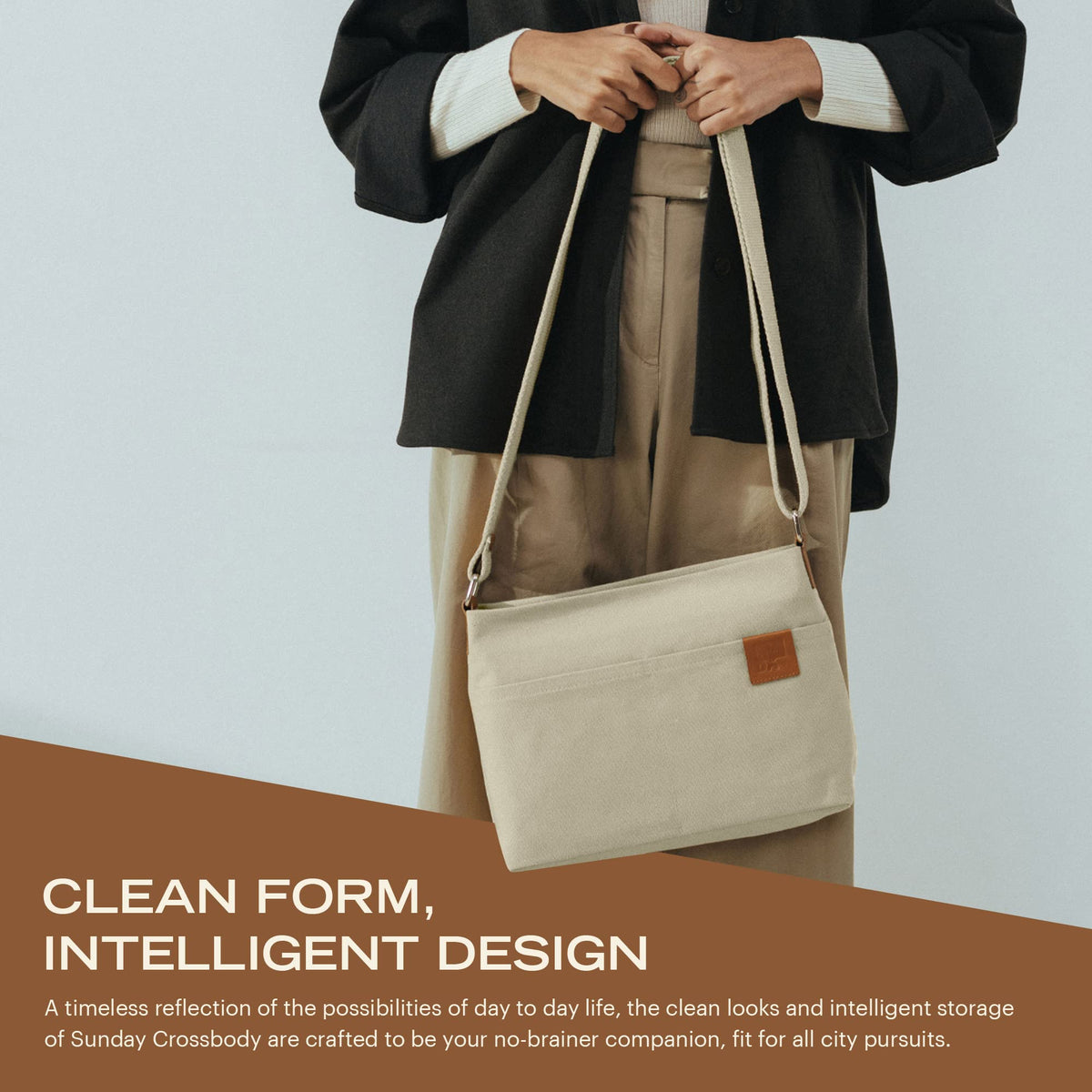 DailyObjects Unisex All Sunday Sling Crossbody Bag | Cotton Canvas Purse With Slip Pockets | Zip Closure | Storage Space For Essentials | Relaxed and Functional Shoulder Handbag | Handcrafted White