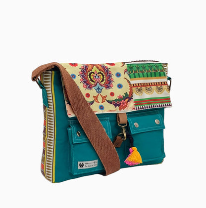 The House of tara Messenger Bags for Women | Green Laptop Messenger Bag made with Canvas | Fits up to 15.6 Inches Laptop/MacBook | Ladies Crossbody Sling Bag Comes with 2 External Pockets