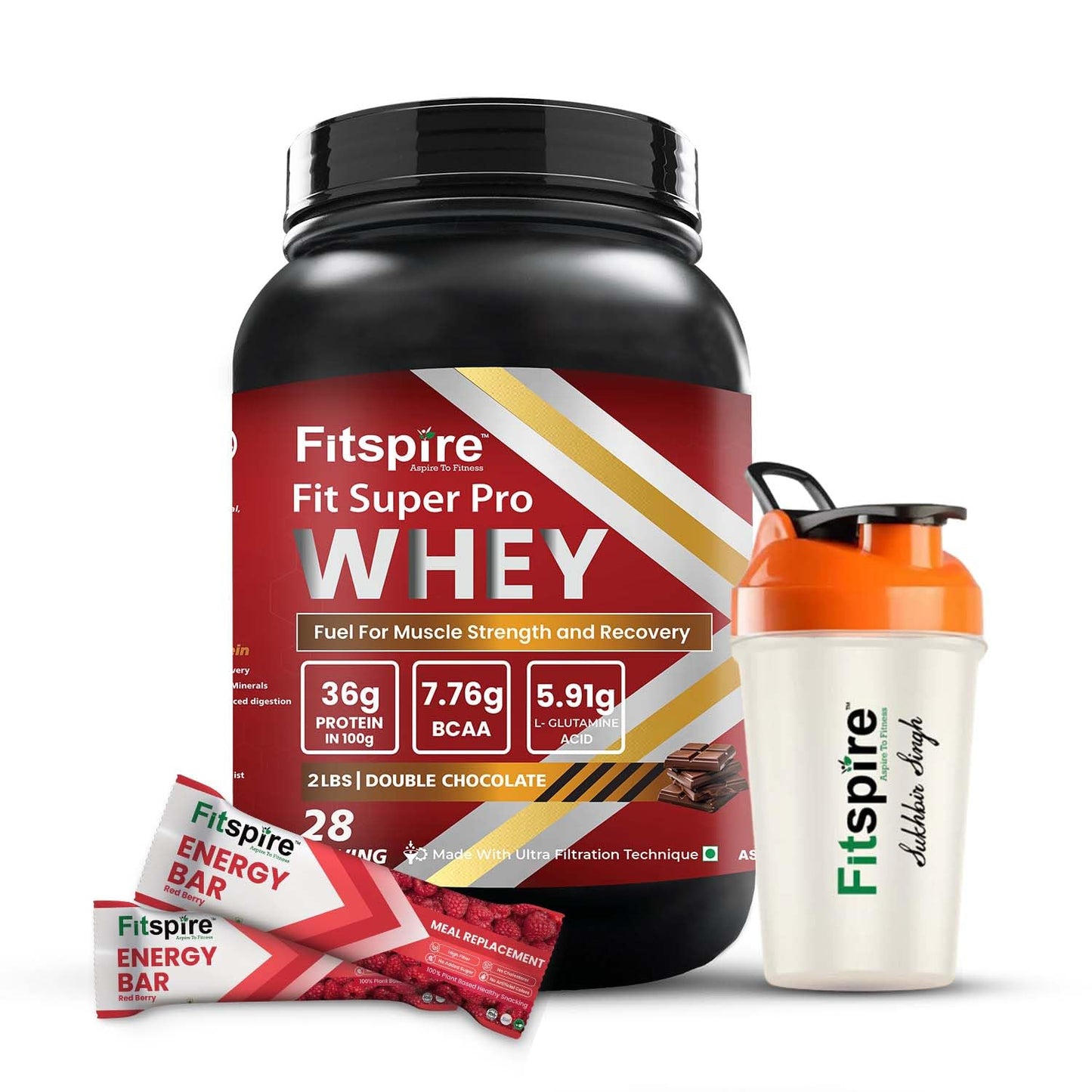 Fitspire Fit Super Pro Whey Protein With 2 Energy Bar & Shaker For Men & Women |