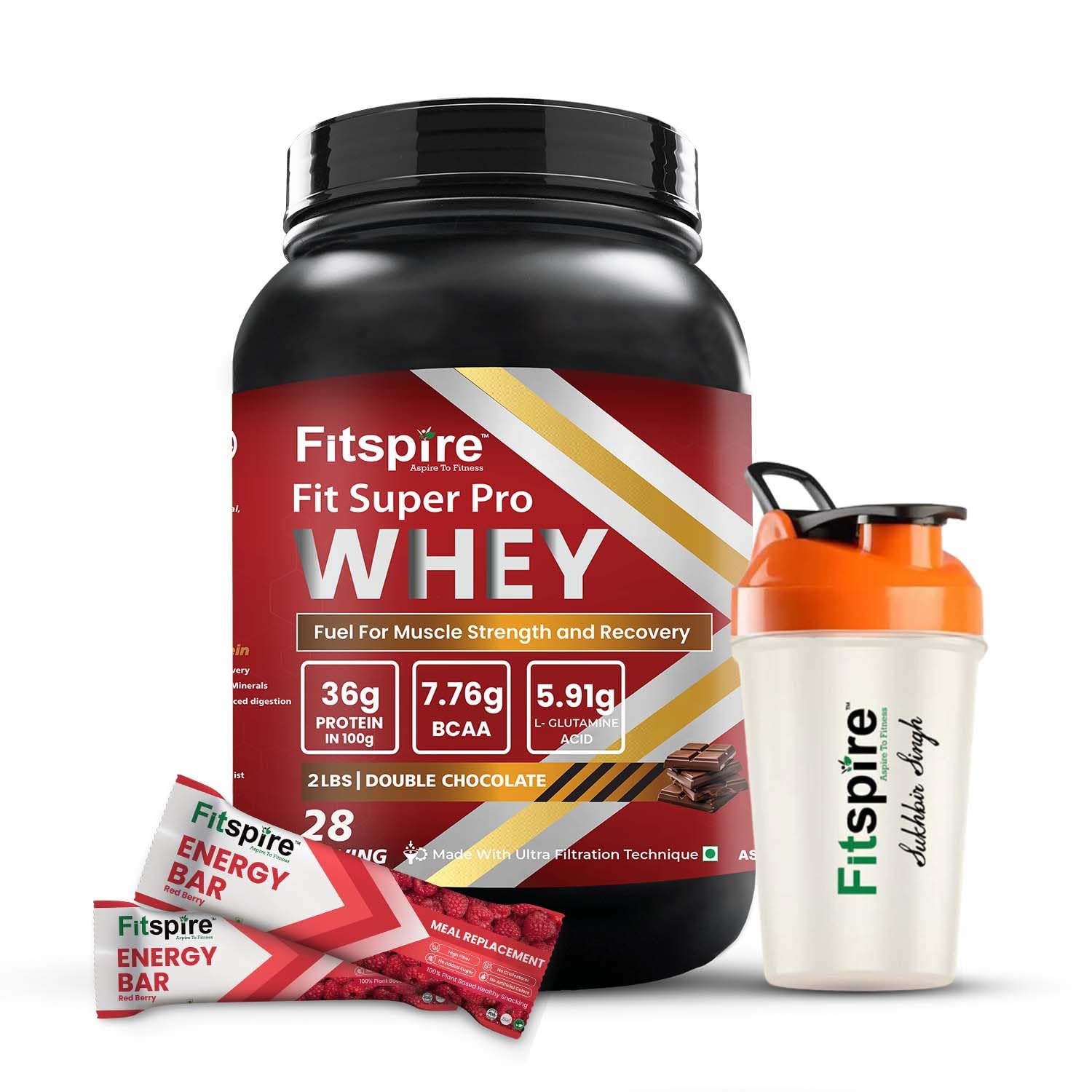 Fitspire Fit Super Pro Whey Protein With 2 Energy Bar & Shaker For Men & Women |