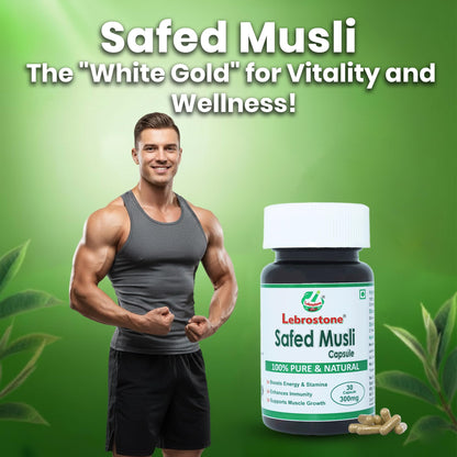 Lebrostone Safed Musli Capsules 30| Strength, Stamina & Vitality Support | Ayurvedic Energy Booster for Men & Women | Pure Herbal Supplement | 30 Veg Capsules