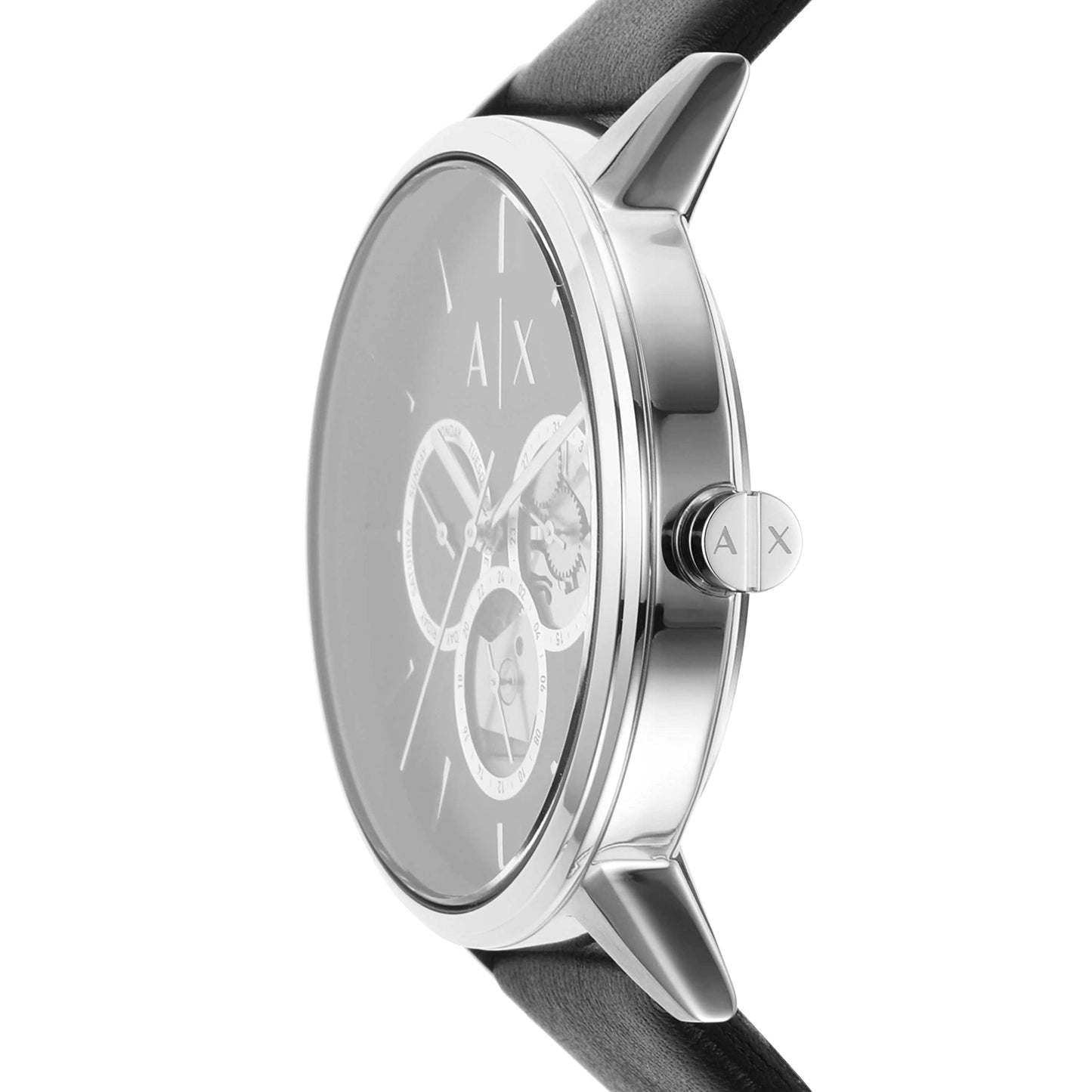 Armani Exchange Leather Analog Black Dial Men Watch-Ax2745, Black Band