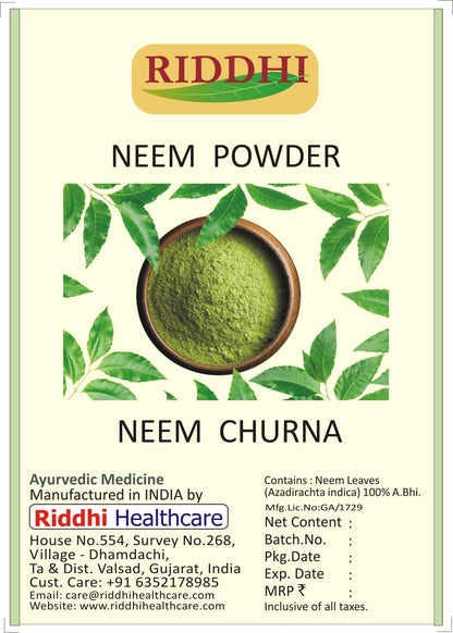 Riddhi Healthcare Neem Leaves Powder, Sun Dried and Stemless, for Face, Skin, Hair Care and Eating, 200g