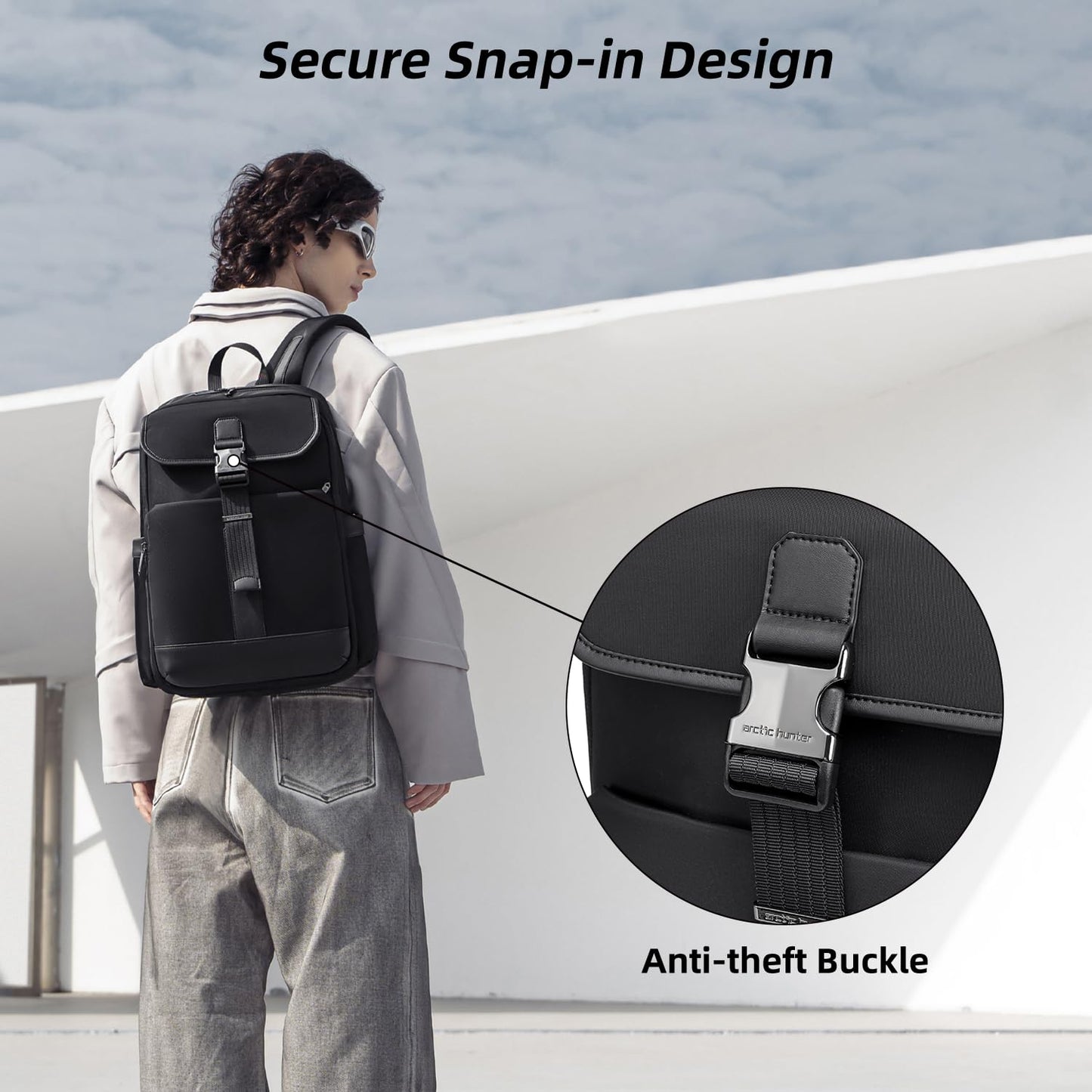 Arctic Hunter Laptop Backpack for Men Women Stylish College Backpack Anti-theft 15.6" Laptop Bag with USB Port Water-resistant Sleek for Daily School Office Commuting (B00812, Black)